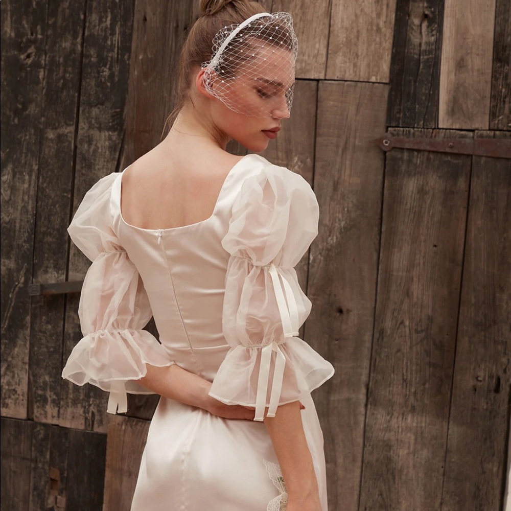 BRIDES* White Corset Dress with Slit
